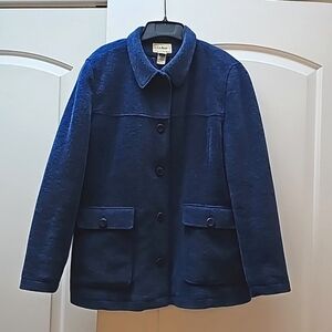 LL BEAN Women's Blue Wool Blend Big Button Jacket Coat Size Regular L